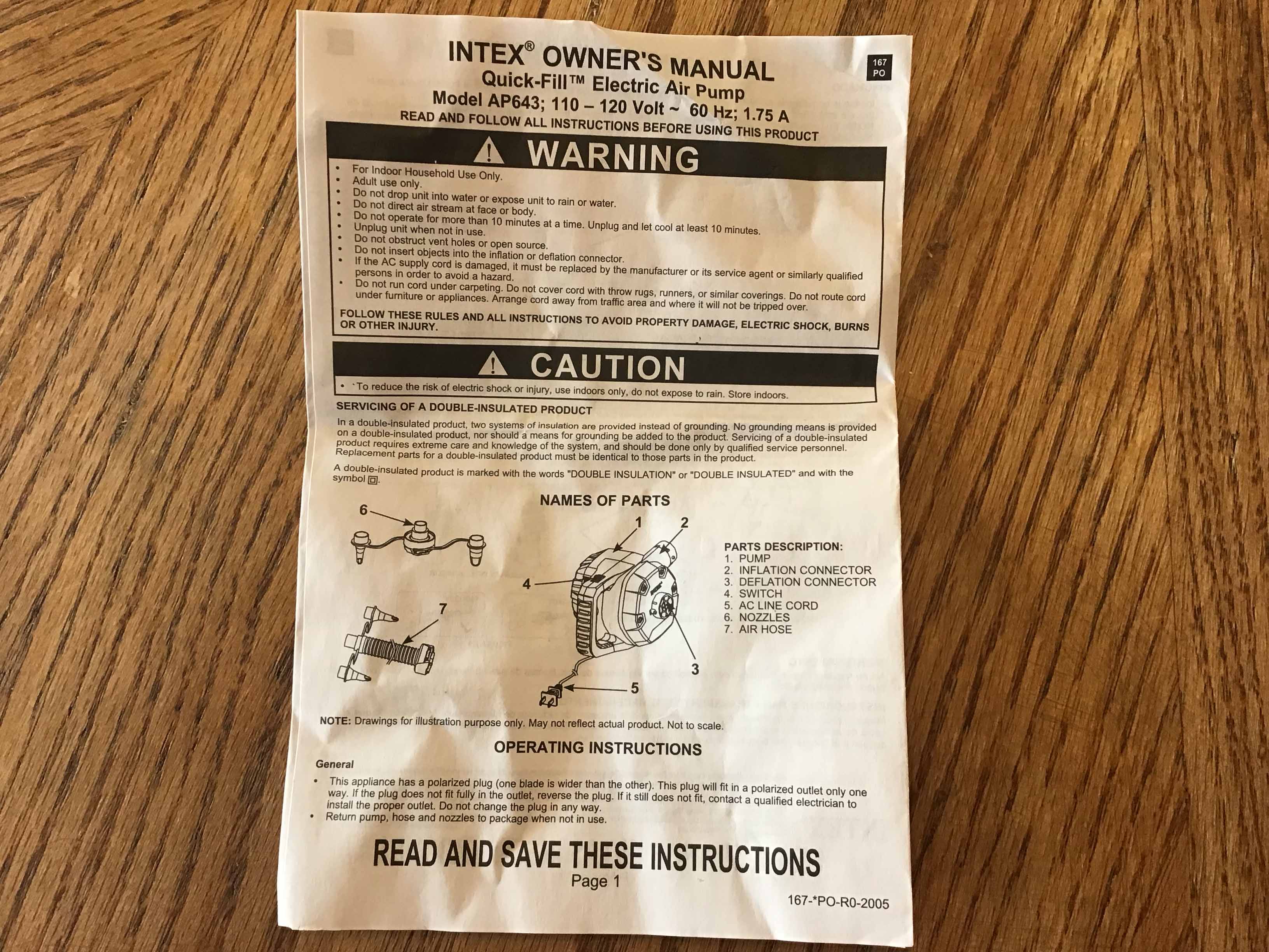 electric pump (quick fill; Intex)