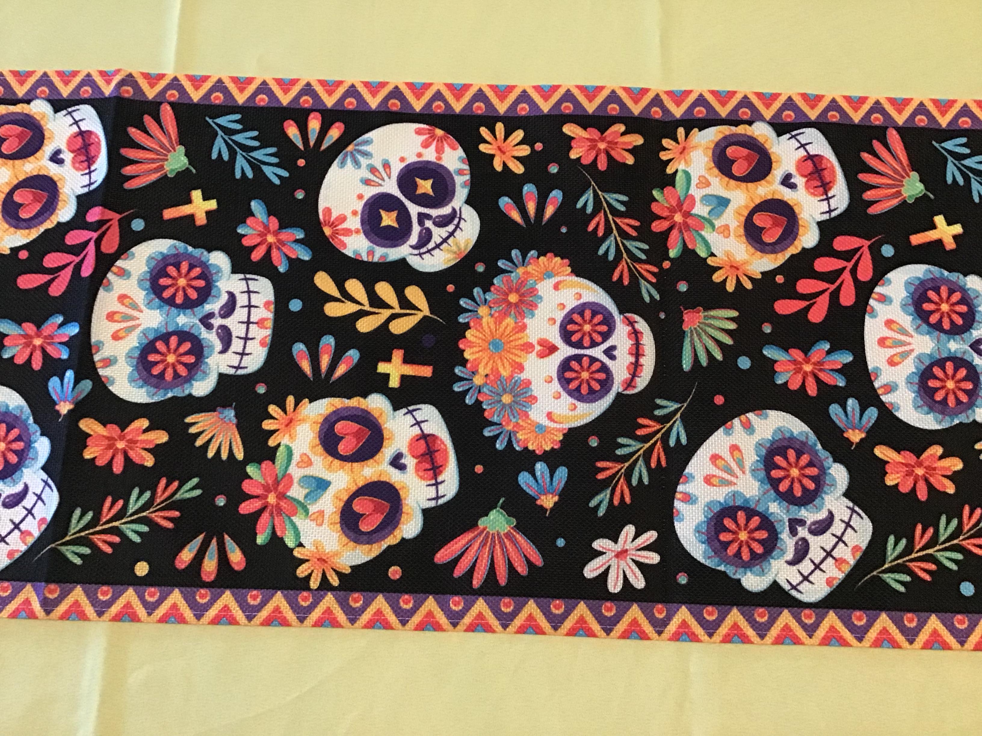 table runners (Dia De Los Muertos, sugar skulls, leaves, crosses) - 13 x 108
