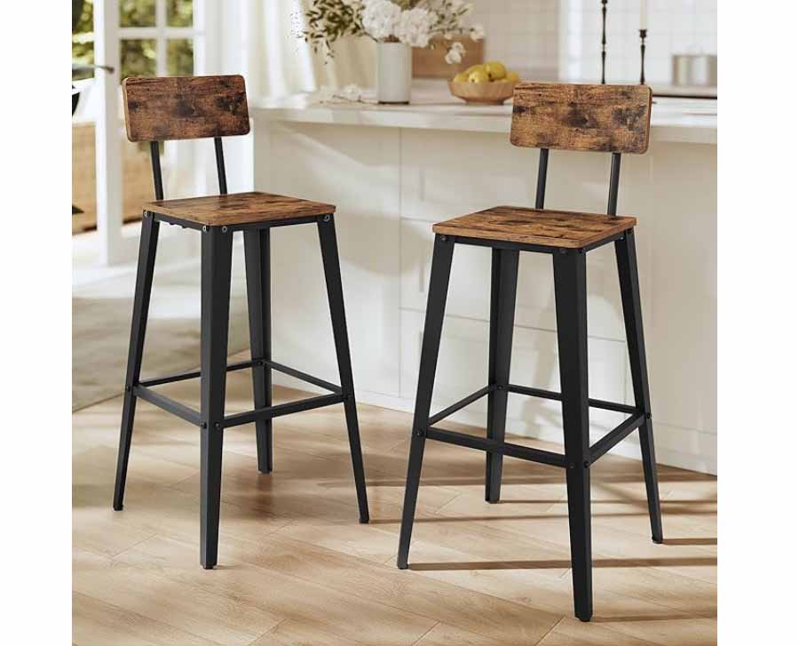 bar stools (rustic brown and ink black, w/backrest) - 29.1 seat height