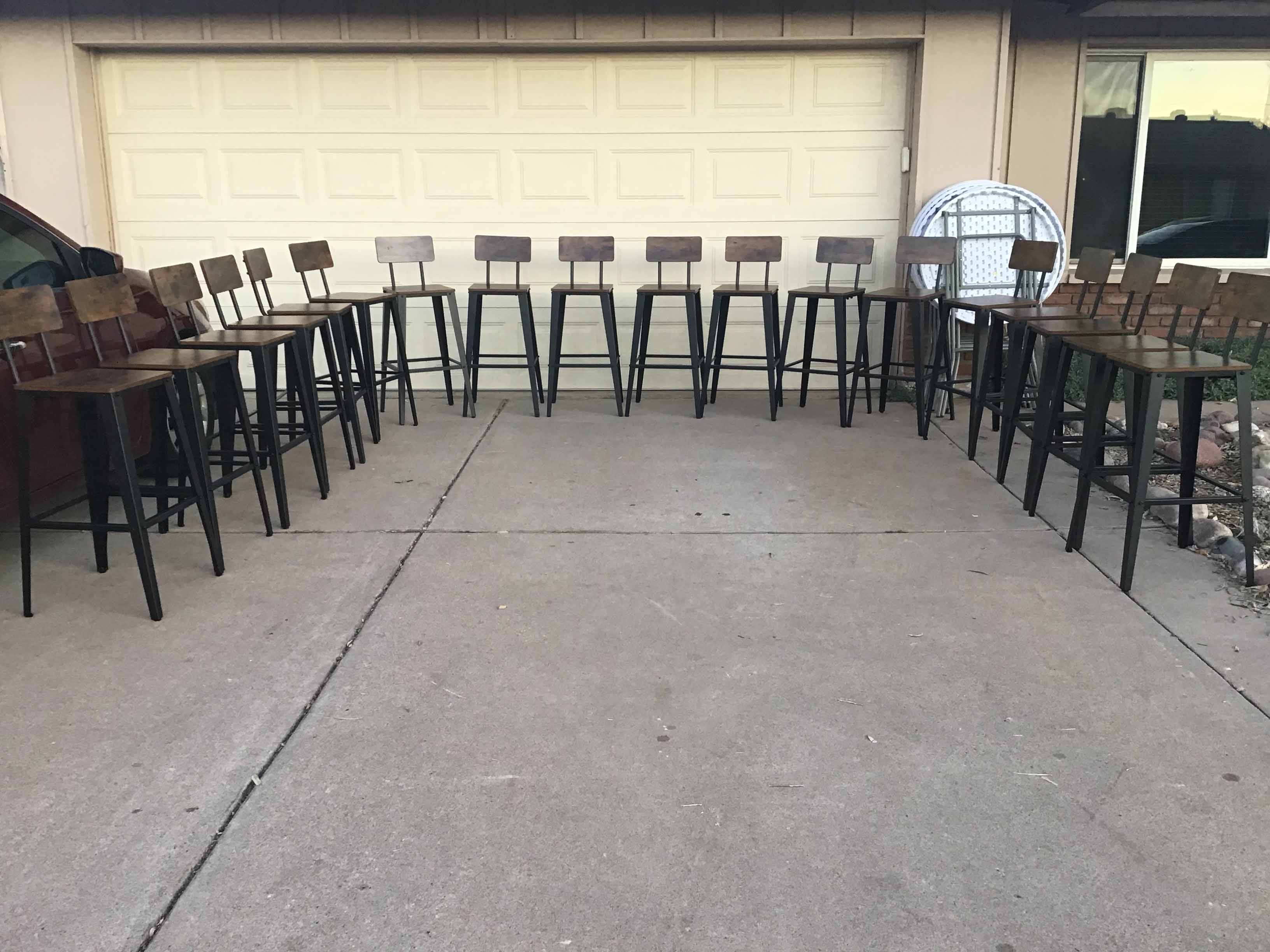 bar stools (rustic brown and ink black, w/backrest) - 29.1 seat height