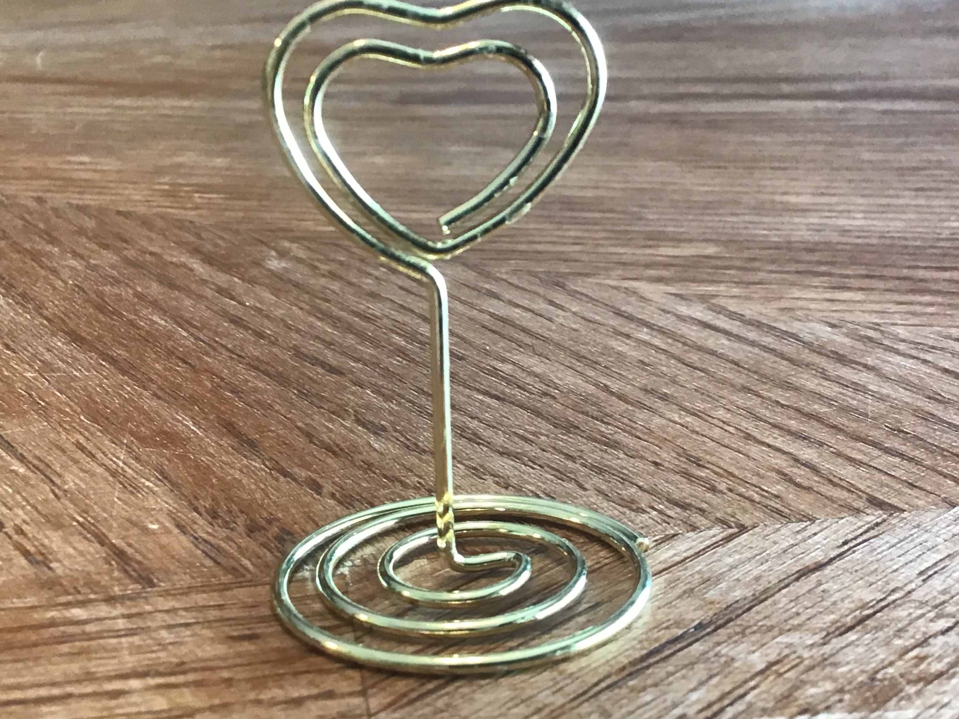 table top card/sign holders (heart-shaped, gold metal)