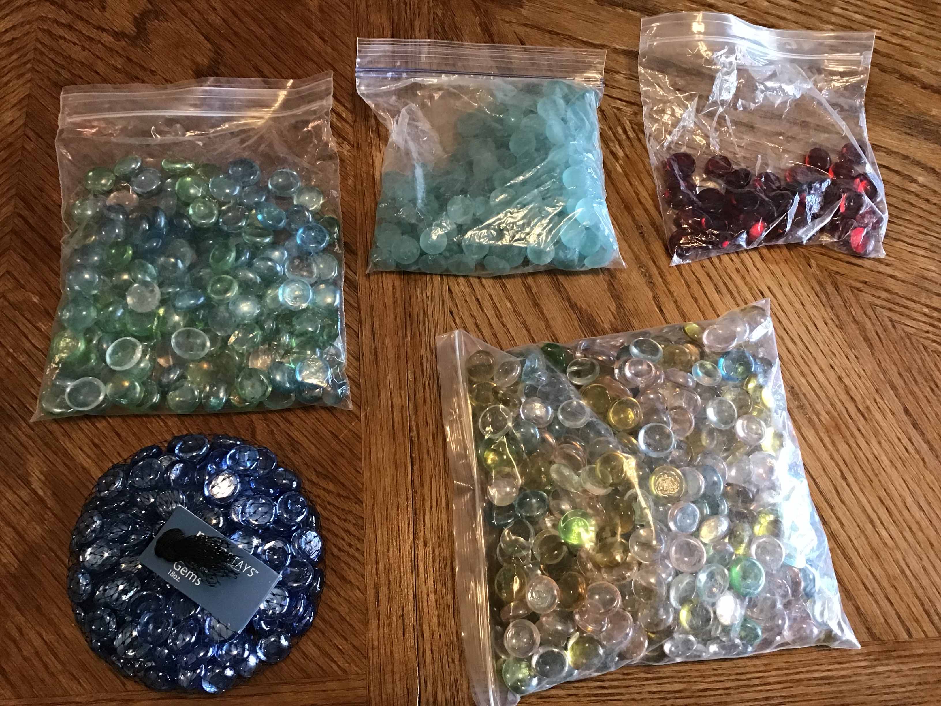 decorative gems (5 bags of different-colored glass gems)