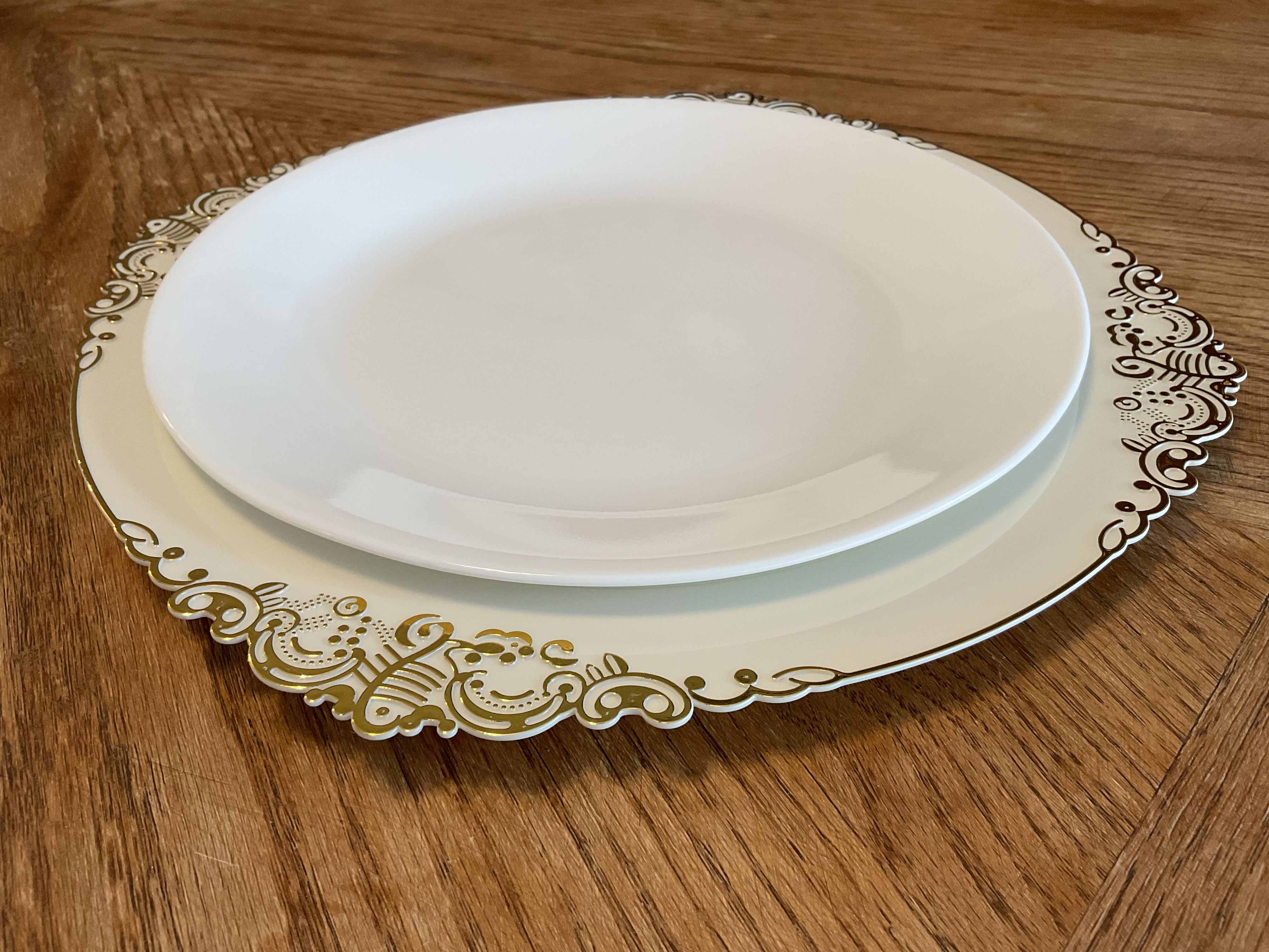 charger plates (ivory with gold embossed baroque rim) - 13