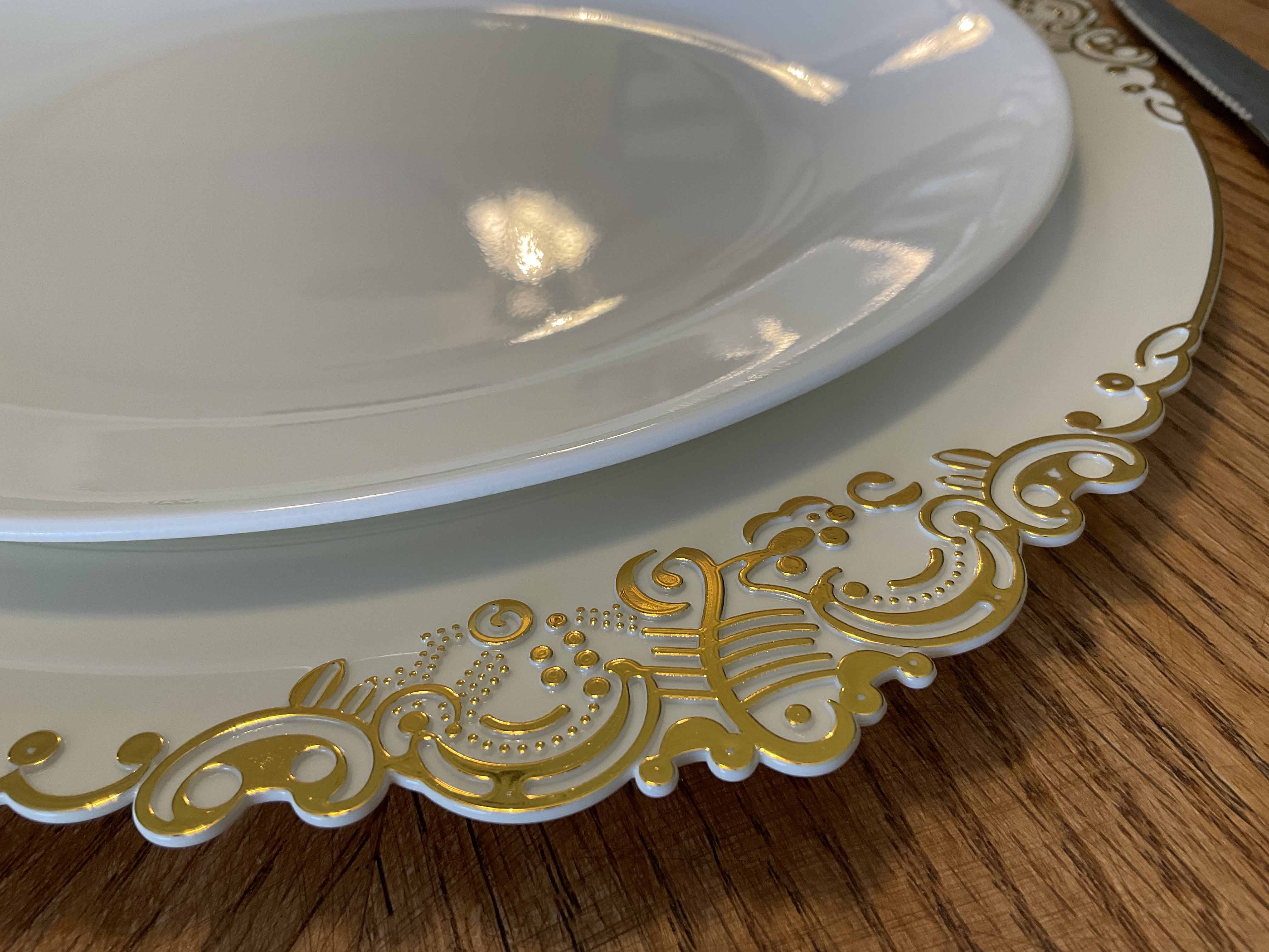 charger plates (ivory with gold embossed baroque rim) - 13