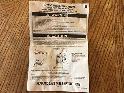 electric pump (quick fill; Intex)