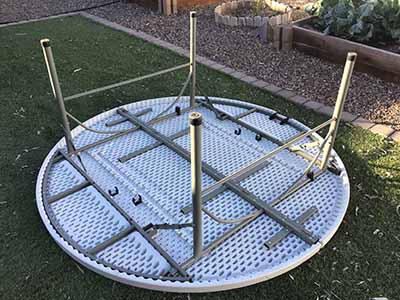 5 foot, 9 inch round tables (bifold)