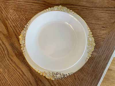 charger plates (ivory with gold embossed baroque rim) - 13