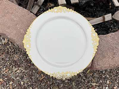 charger plates (ivory with gold embossed baroque rim) - 13