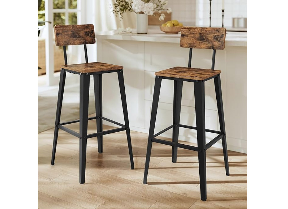 bar stools (rustic brown and ink black, w/backrest) - 29.1 seat height